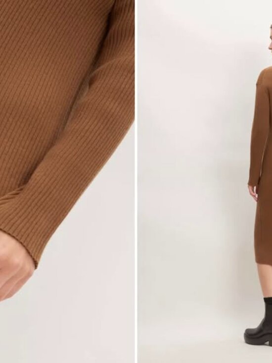 Everlane The Cotton-Merino Turtleneck Dress / Rich Camel / Small - Picture 4 of 7